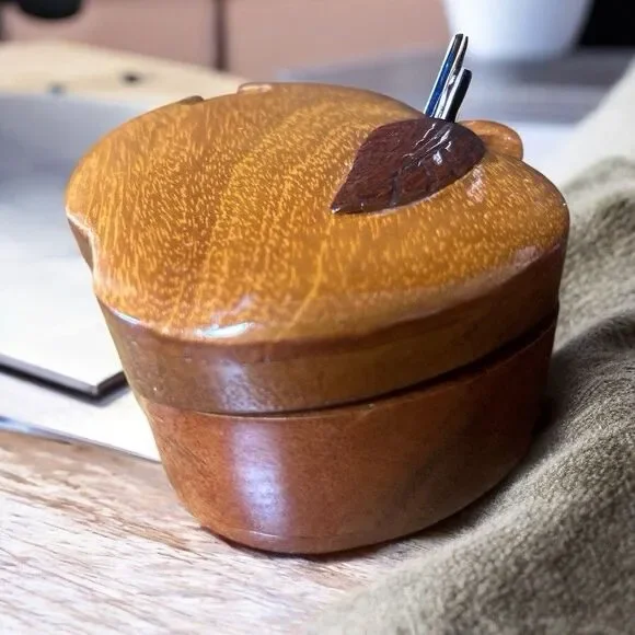 Apple Shaped Wooden Trinket Puzzle Jewelry Keepsake Box School Teacher Gift Vtg - Picture 1 of 15